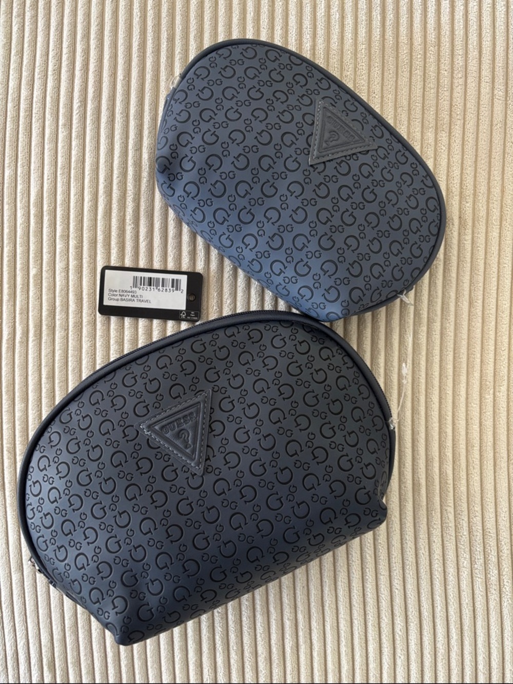 NWT Guess Navy Monogram Basira Travel Bag Set of Two